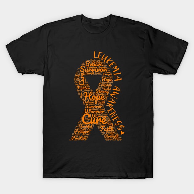 Leukemia Awareness Orange Ribbon With Positive Words T-Shirt by Rosemarie Guieb Designs